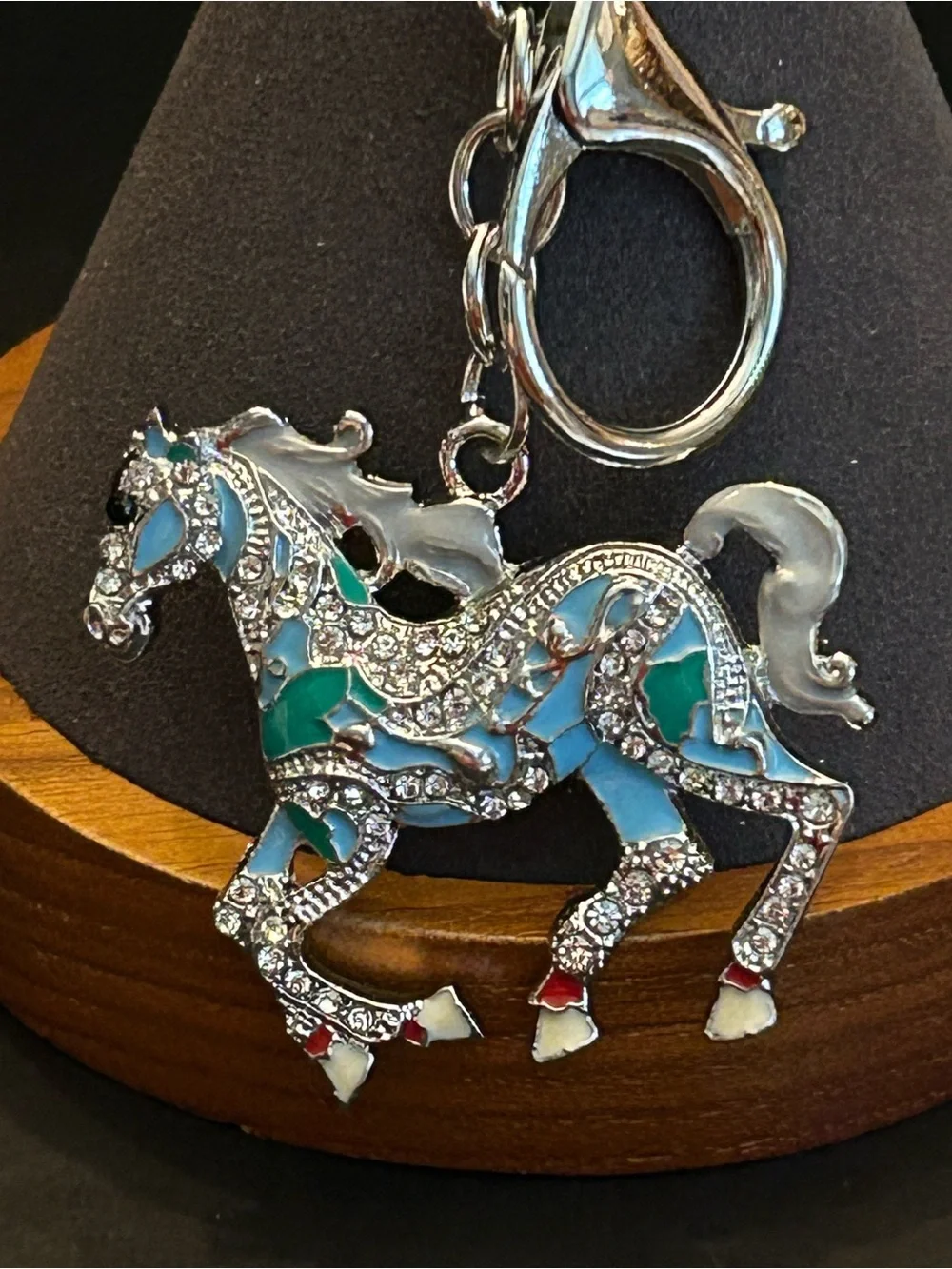 Gold or Silver Hardware w/Colorful Crystal Trotting Horse 🐎 Bag Charm Keychain